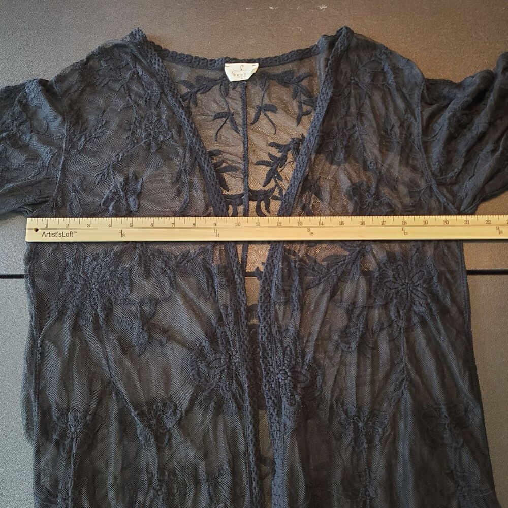 Ember Black Lace Duster Kimono XL Sheer Floral Boho Whimsigoth Festival Romantic - Picture 7 of 10